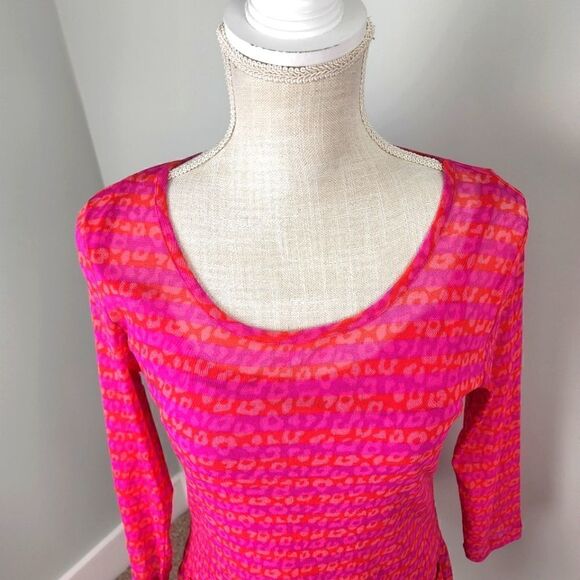 Peck And Peck Women’s Pink Floral Sheer Over Pink Tank Shirt Tunic Size Small - Picture 2 of 5